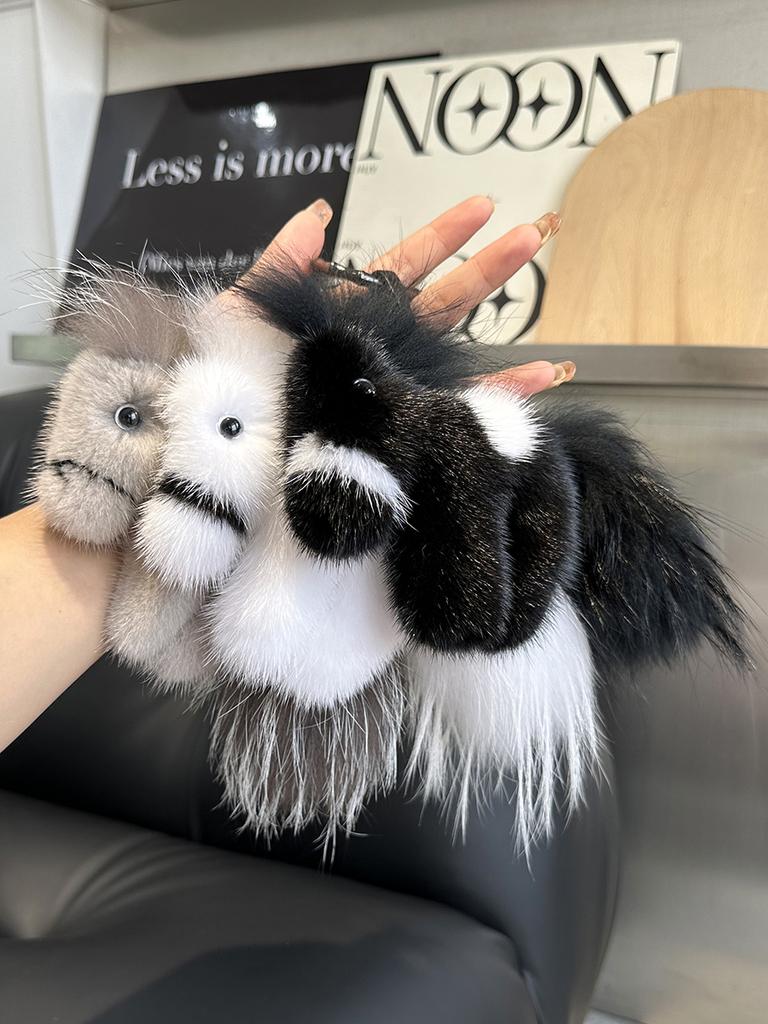 New Natural Mink Fur Little Horse Pony Key Chain Charm Women Fashion Plush Car Keychain Bag Pendant Party Gift Jewelry Trinket