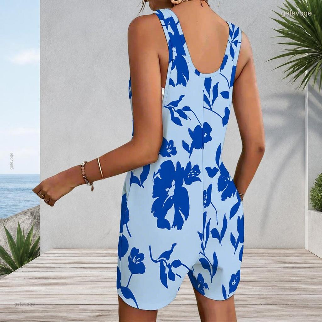 Womens Patch Pocket Tank Romper Plus Size Sleeveless