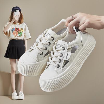 New Summer Breathable White Shoes for Women's Hollow Casual Board Shoes Thick Sole Versatile Sponge Cake Shoes