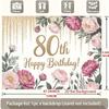 1pc Birthday 80th Glitter Floral Backdrop Golden #3908