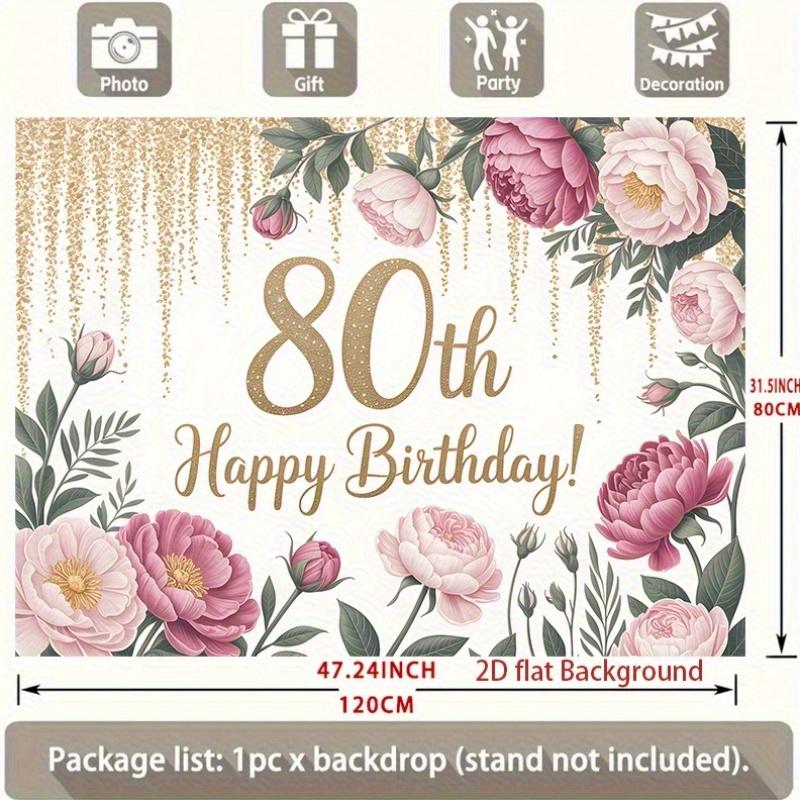 1pc Birthday 80th Glitter Floral Backdrop Golden #3908
