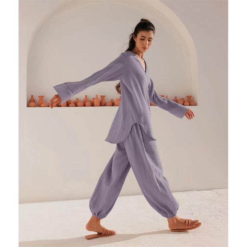 Fashion Style New Arrival Casual Loose Top Two-Piece Pants Homewear V-neck Top Pants Suit