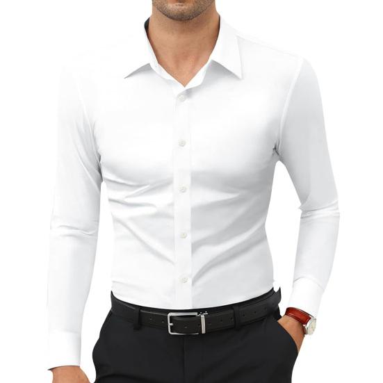 

Men s Dress Shirt Long Sleeve Lapel Button Down Shirt Solid Color Formal Business Shirt for Work Dates Interviews Weddings S белый