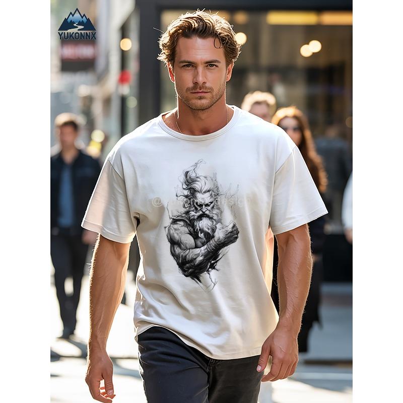 Men Lightning Zeus Power Thunderbolt T-Shirt - Casual Round Neck Summer Shirt with Greek God Lightning Bolt Print - Ideal Birthday Gift S белый