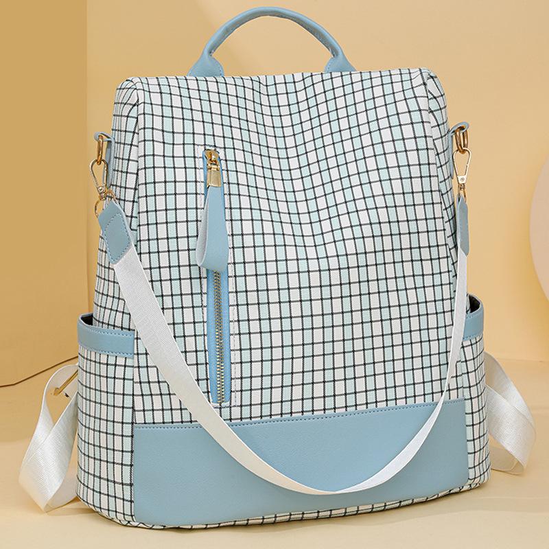 Rucsac antifurt pentru femei Geantă de umăr multifuncțională în carouri Rucsac de călătorie cu trei scopuri