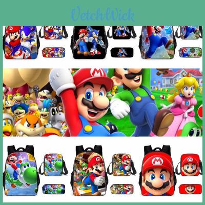 Super Mario Cartoon School Bag Student Backpack Waterproof And Expandable Fashionable And Trendy Style Nylon Material