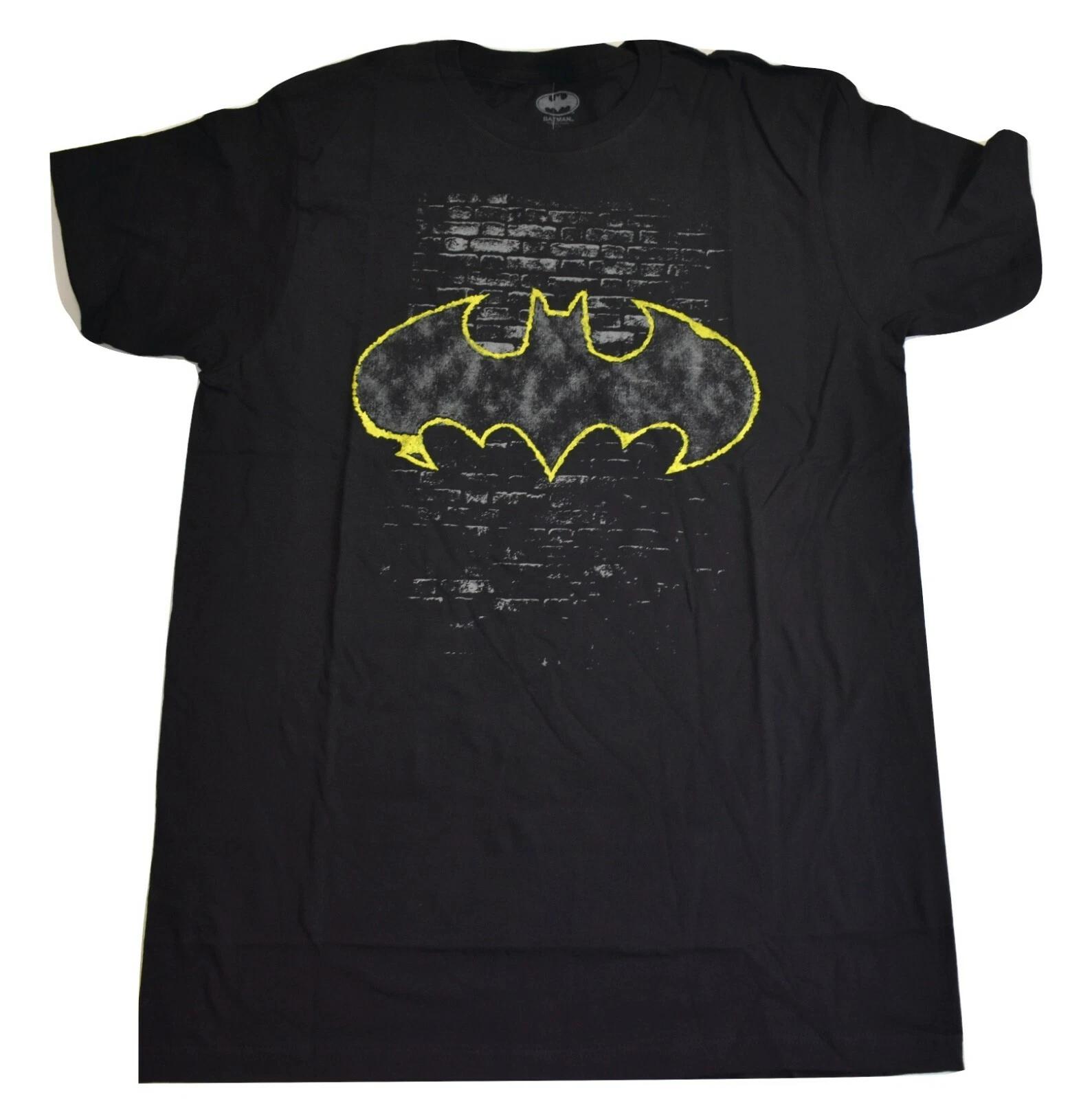 

Batman Mens Graffiti Outline Logo Spray Painted On Brick Wall Shirt NWT L 3XL