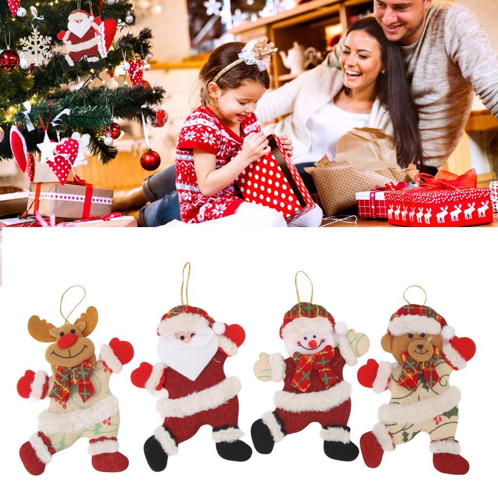 4Pcs Christmas Tree Decorations Cotton Cloth Cute Doll Pendant Xmas Hanging Ornaments Reindeer Snowman Father Christmas Bear