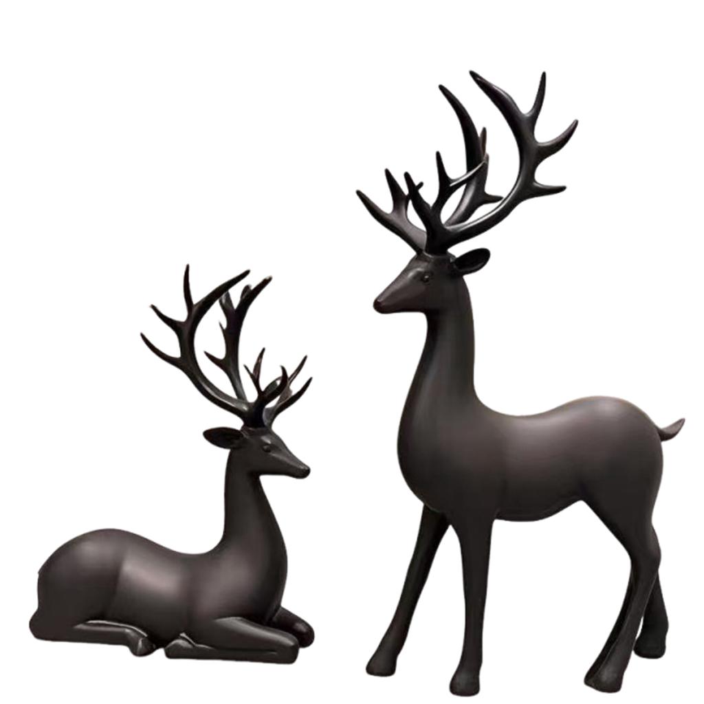 2 Stück Weihnachten Rentier Dekor Harz Stehend Sitzend Hirsch Figur Rentier Weihnachtsdekoration für Zuhause Innen Xmas Feiertag