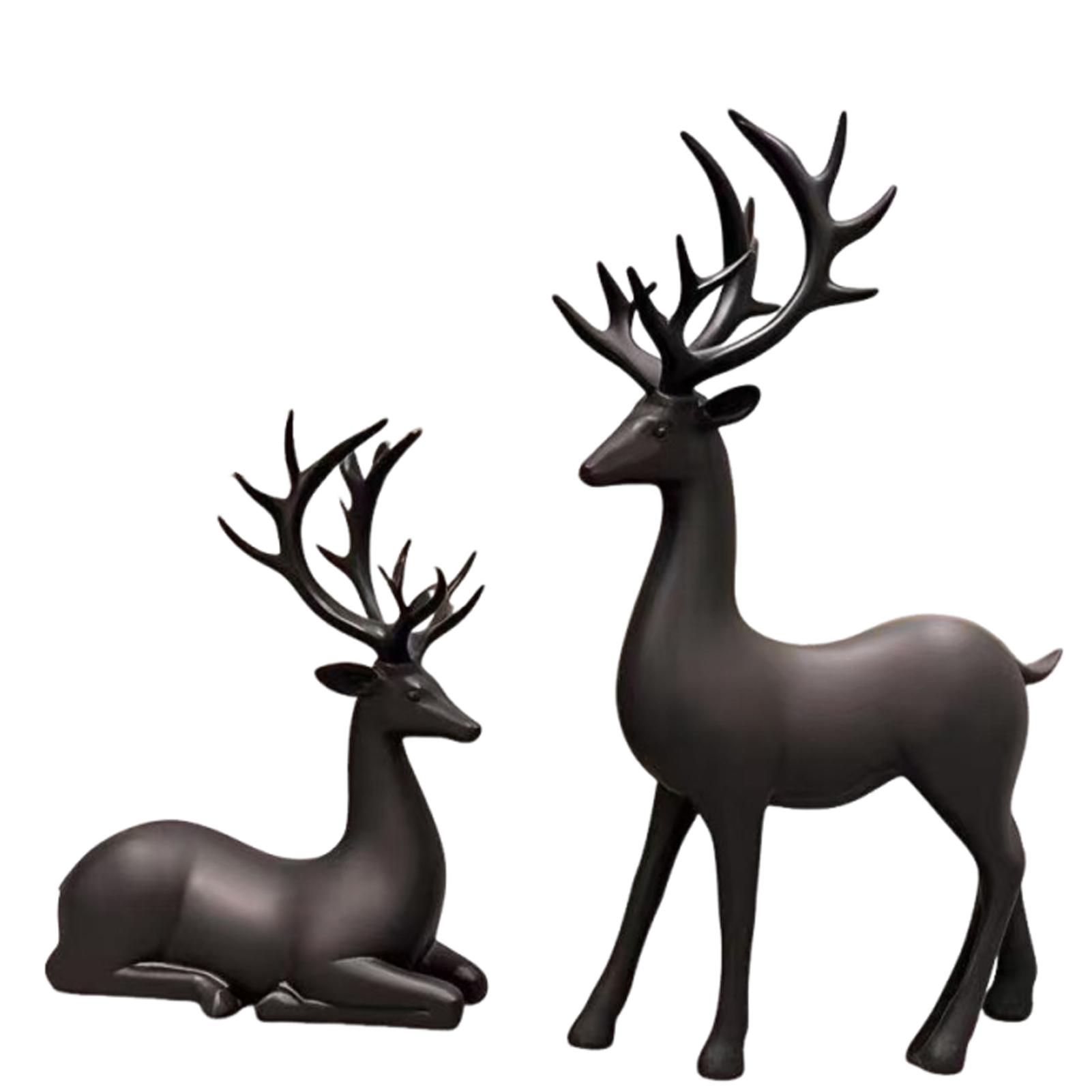 

2PCS Christmas Reindeer Decor Resin Standing Sitting Deer Figurine Reindeer Christmas Decoration for Home Indoor Xmas Holiday чорний
