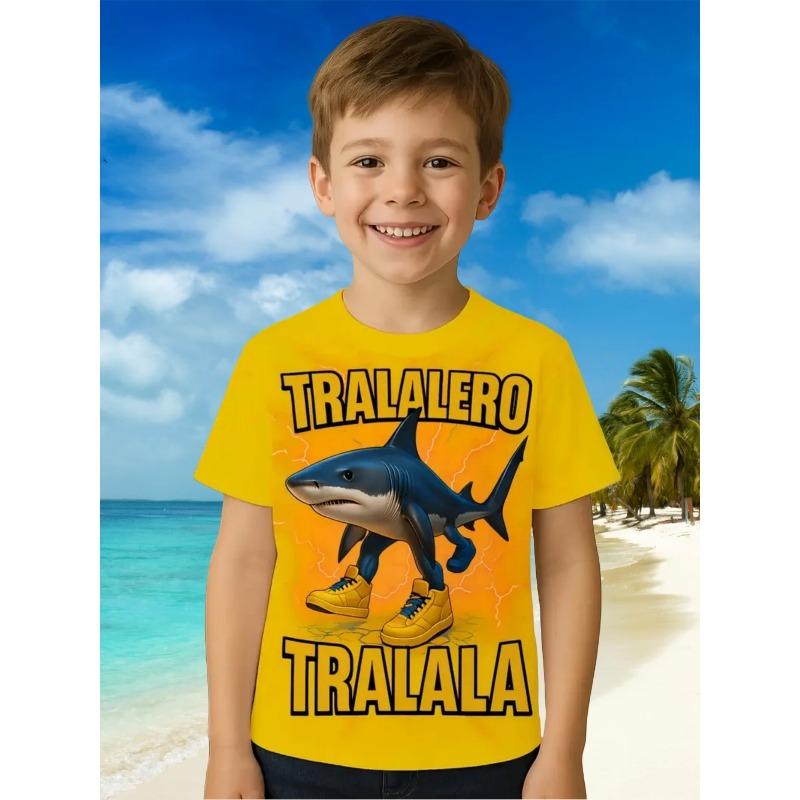T-shirt Stampata 3D per Bambini Estate Brainrot Squalo con Scarpe per Uso Quotidiano Sport all'Aperto Top Comodi e Divertenti per Bambini