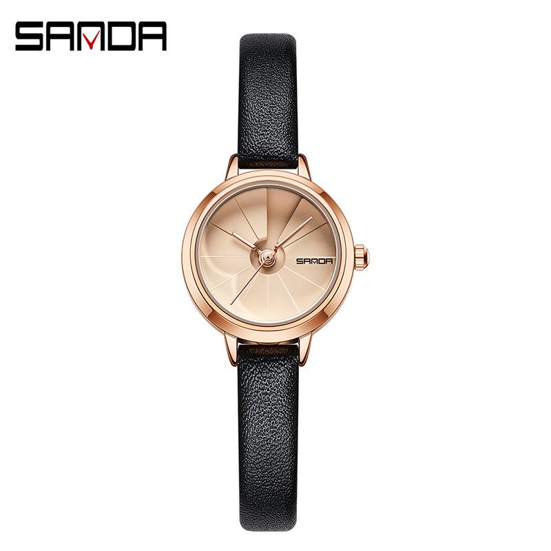 Sanda Women's Waterproof Quartz Wristwatch – Simple Round Dial, Leather & Mesh Strap, Lightweight & Stylish.