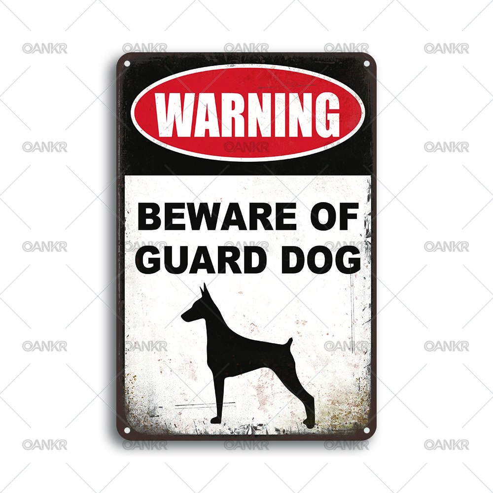 Vintage Warning Art Metal Tin Sign Beware Of Guard Dog Metal Signs for Man Cave Garage Farm Bar Garden Home Wall Decor Plaque