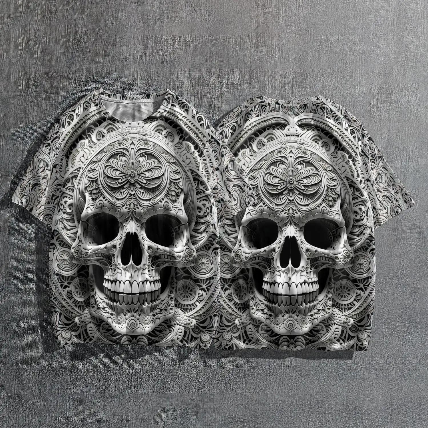 

Простая 3d футболка, мужская футболка, топы с принтом черепа, летние футболки с короткими рукавами, повседневная уличная одежда больших размеров, новинка 2024, блузка 2XL