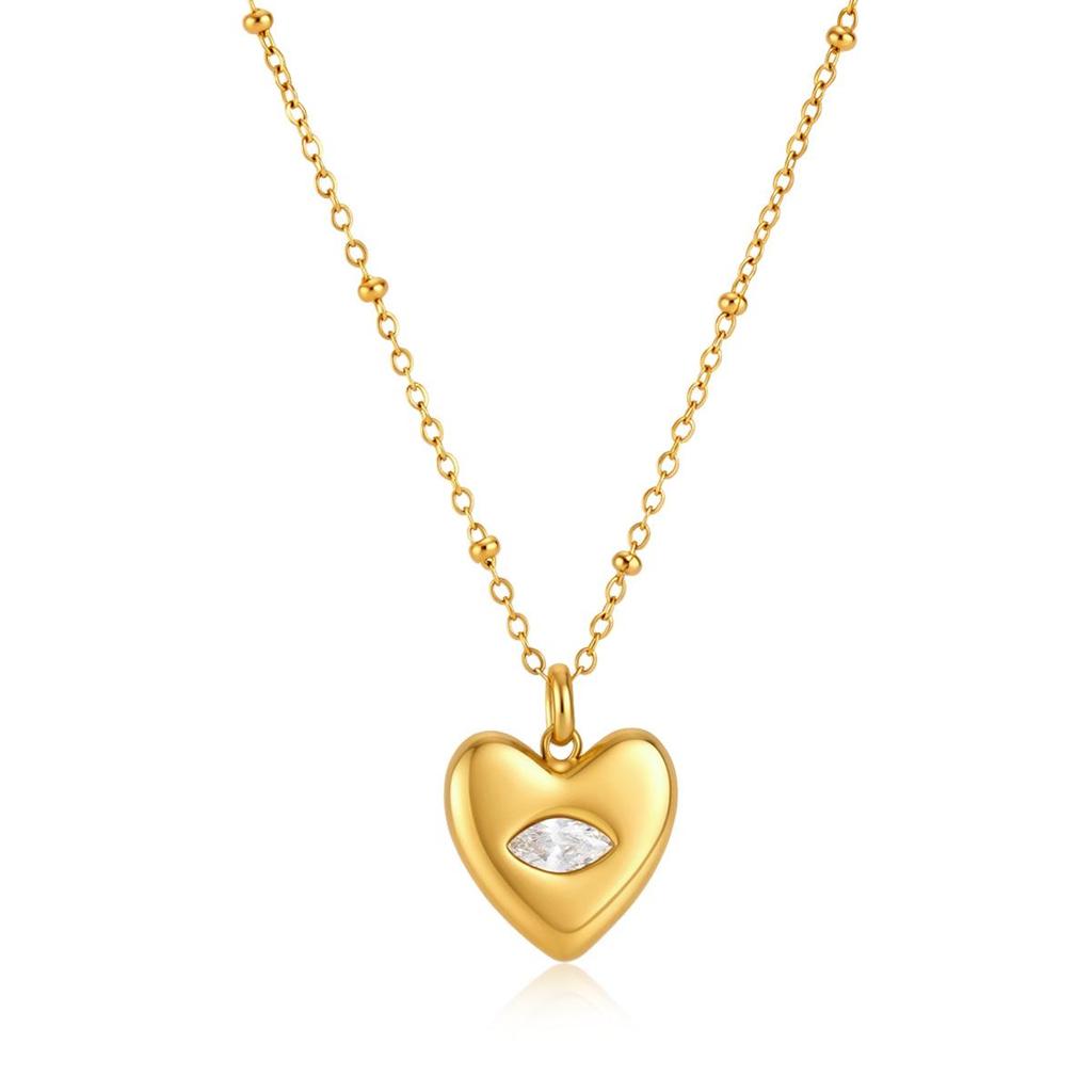 Wanxing 18K Gold-Plated Stainless Steel Marquise Zircon Devil's Eye Heart Pendant Necklace for Women
