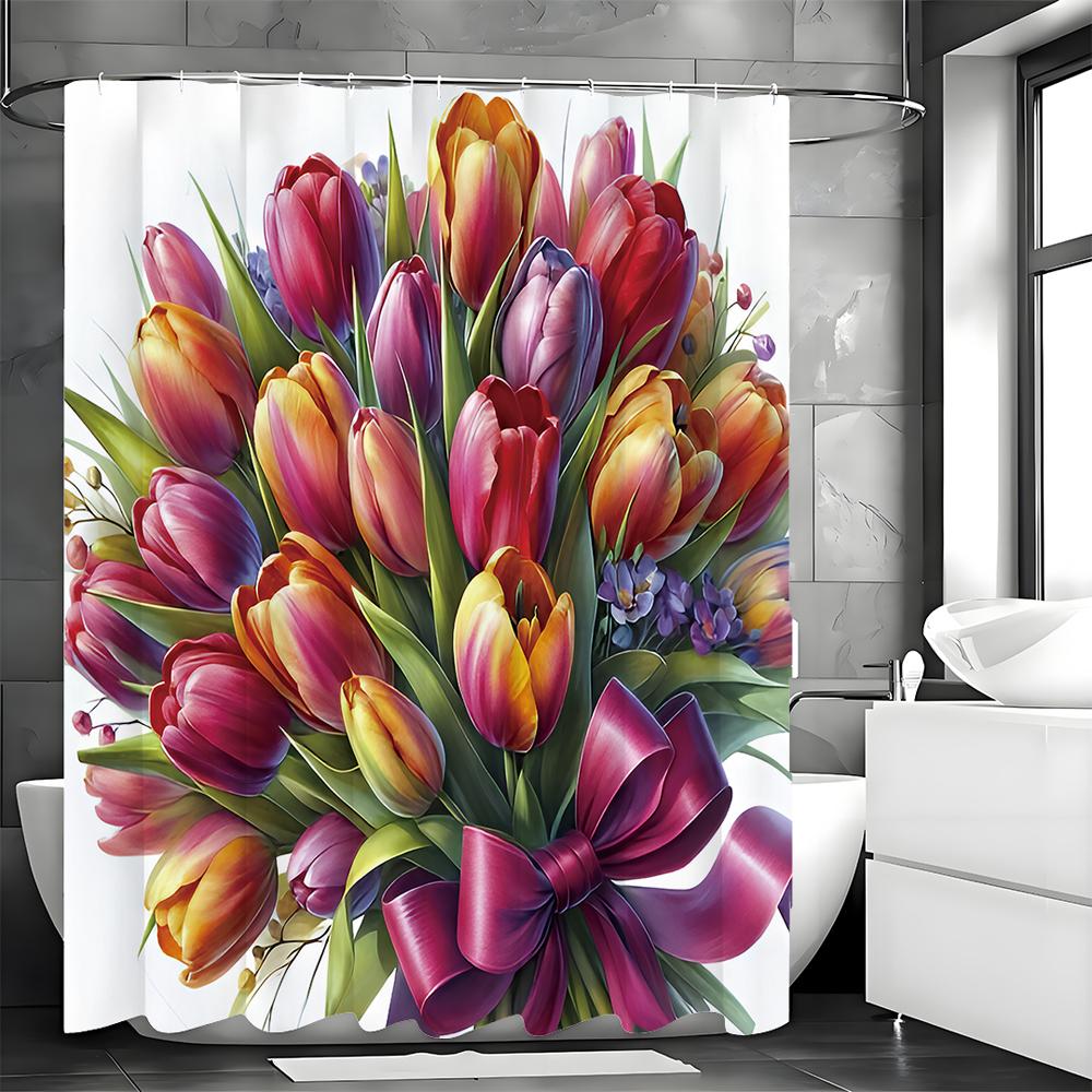 Tulip Bouquet Shower Curtain, Bathroom Decorative Shower Curtain, Waterproof Shower Curtain with Hooks