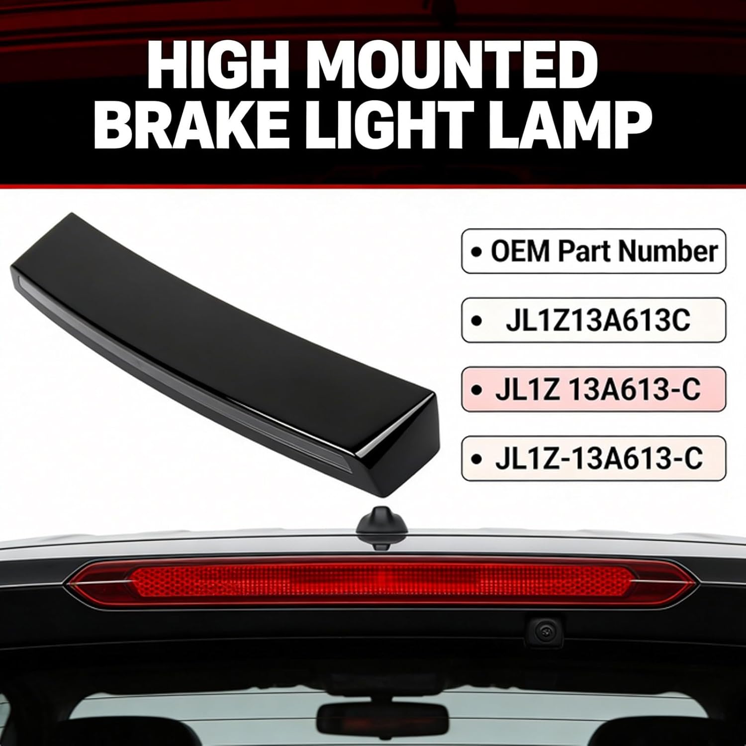 923-300 Black LED Rear High Mounted Brake Light Lamp Replacement for Ford Expedition 2018-2024 Repl.# JL1Z13A613C, JL1Z-13A613-C, JL1Z-13A613-A,