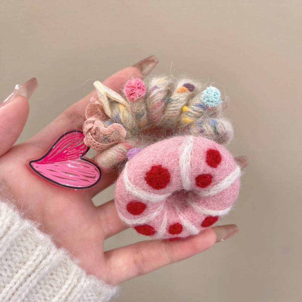 Wool Felt Telephone Line Hair Rope Straight Cookies Ponytail Holder Plush Donut Hair Ring  Party