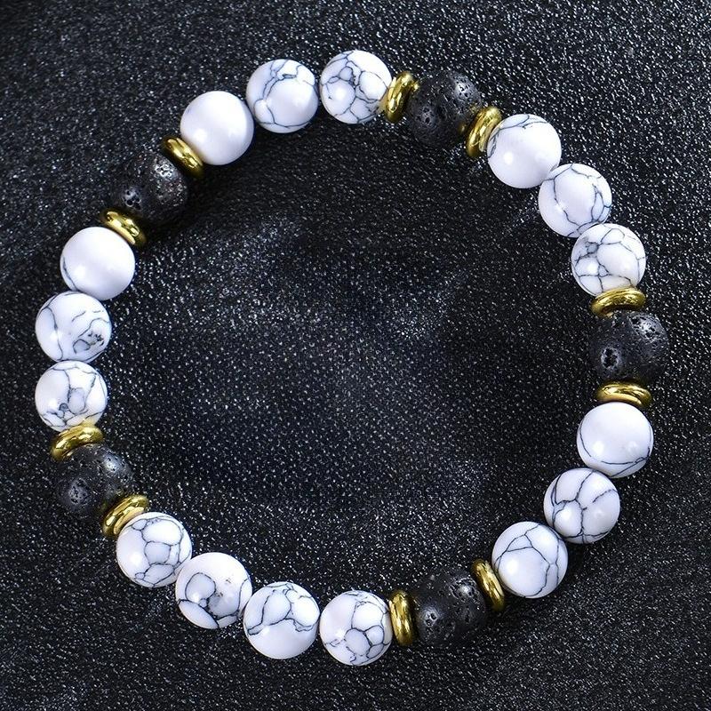 Handmade Natural Stone Bracelet White Turquoise Volcanic Rock Elastic Bracelet Jewelry for Women Men Daily Wear Dating Accessory