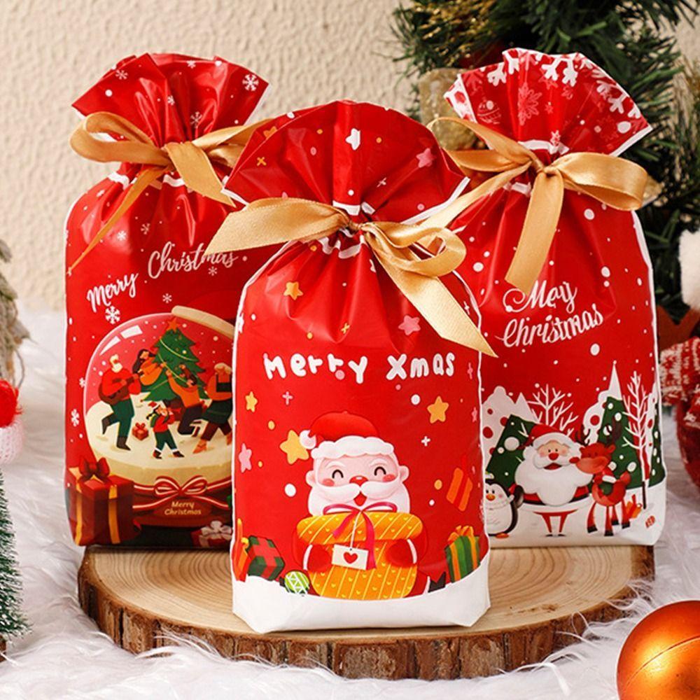 50PCS Gifts Box Merry Christmas Xmas Candy Bags Snowmen Snowflakes Biscuit Bags Santa Claus Candy Treat Bag Christmas