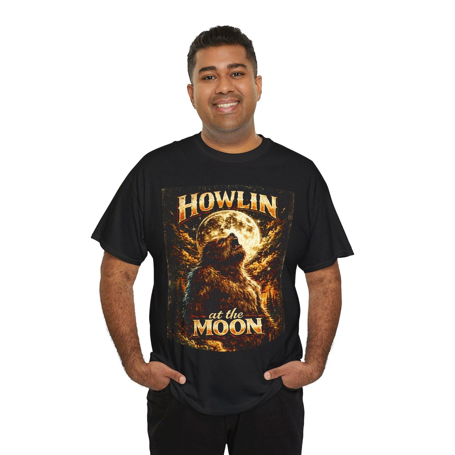 Howlin at the Moon V3 Sasquatch Bigfoot Tee | Moonlit Cryptid vintage sunset colors S