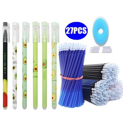 27Pcs/Lot Kawaii Erasable Gel Pen Blue Ink 0.5mm Washable Handle Kawaii Stationery Pens Refill Rods for School Writing Tools