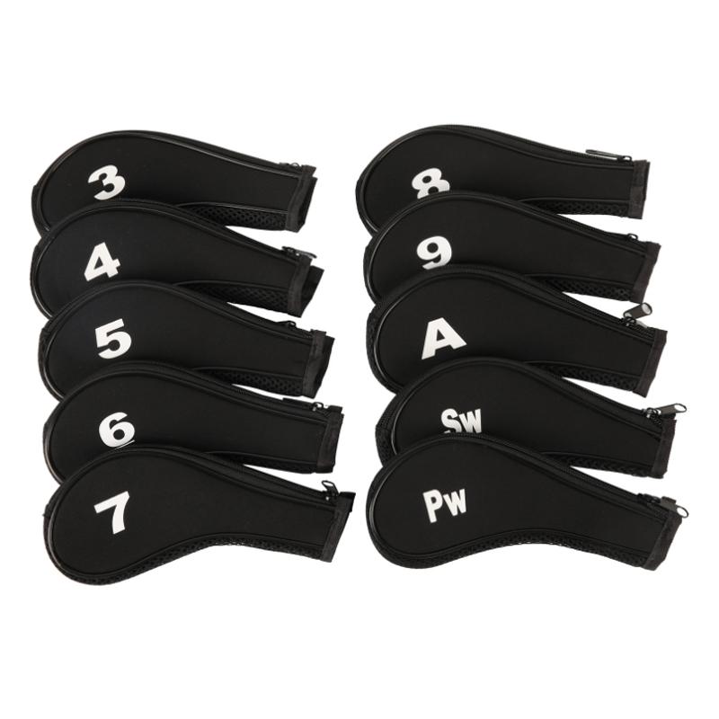 

Golf 10pcs Clubs Iron Head Covers Headcovers With Zipper Long Neck Gift чорний