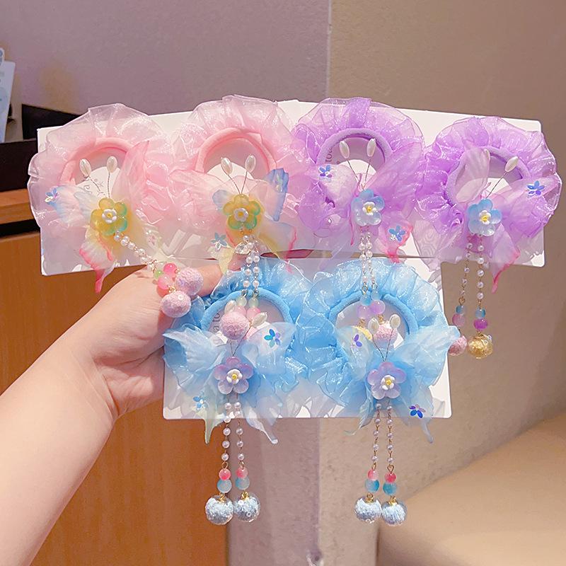 Children's Hanfu Tassel Hair Clip: Ancient Style Floral Bow Hair Tie for Girls