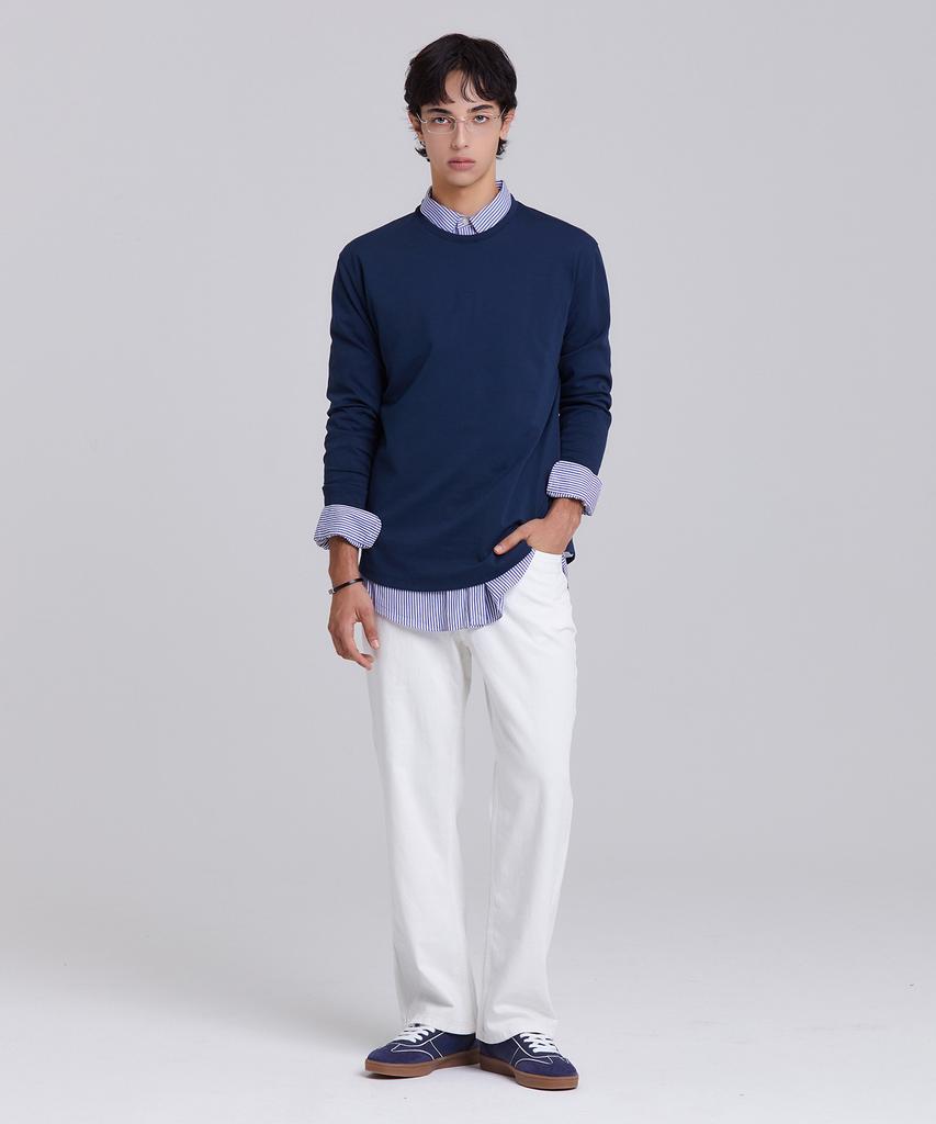 Dibeullu Tailored Crew Neck Long Sleeve Navy