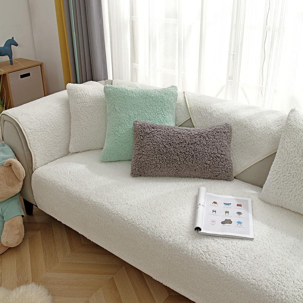 Winter High Grade Thicken Lambswool Sofa Cover Solid Color Anti-slip Couch Covers for Sofas Soft Plush Sofa Towel
