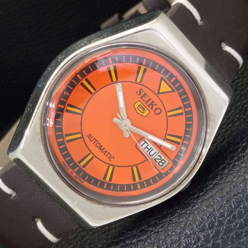 

VINTAGE SEIKO 5 AUTOMATIC JAPAN 6309A MENS ORANGE COLOR DIAL WATCH a702737-1 R210-a702737