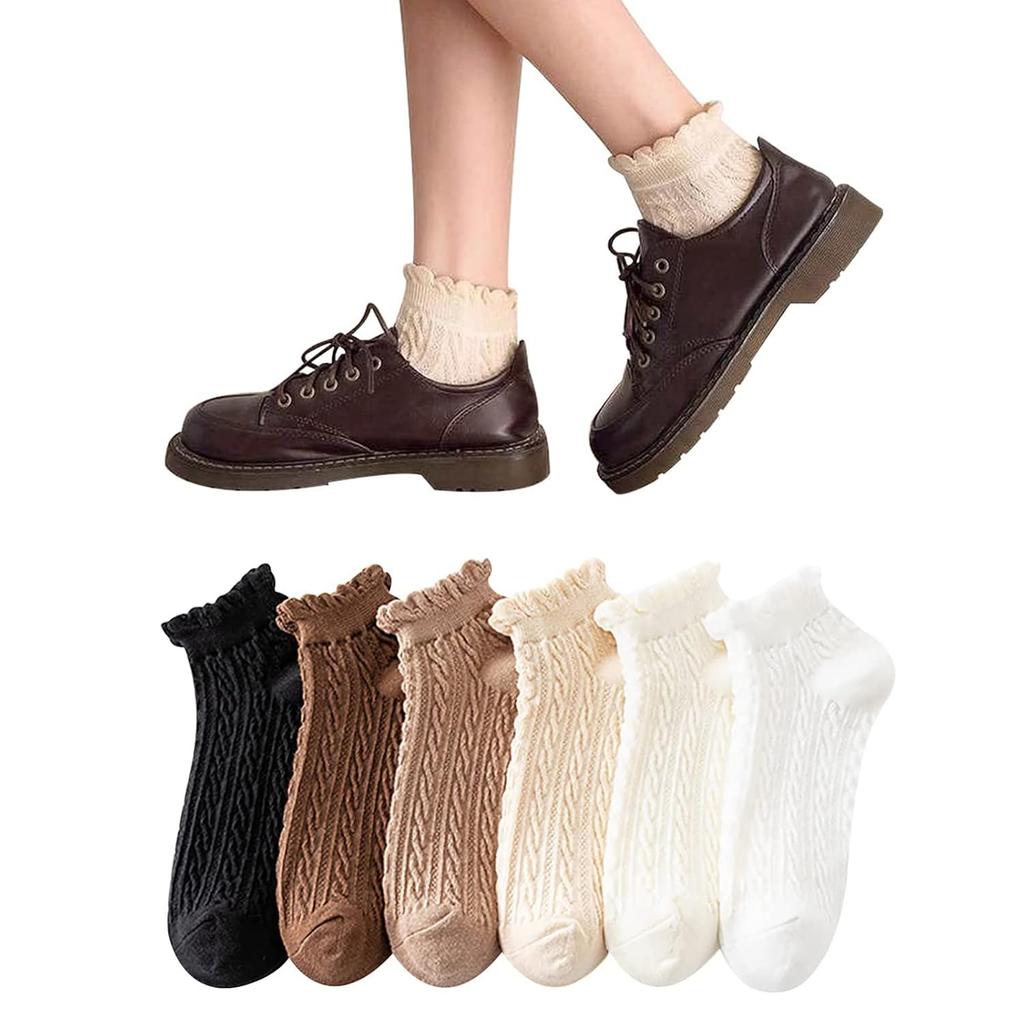 Socks Womens Ankle Summer Cute 6-Pair Set Stylish Cotton Frill Short Non-Moisture 22-25 cm