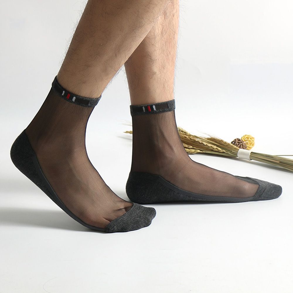Summer Men Transparent Glass Silk Ultra-Thin Cotton Short Crew Short Socks Invisible Socks