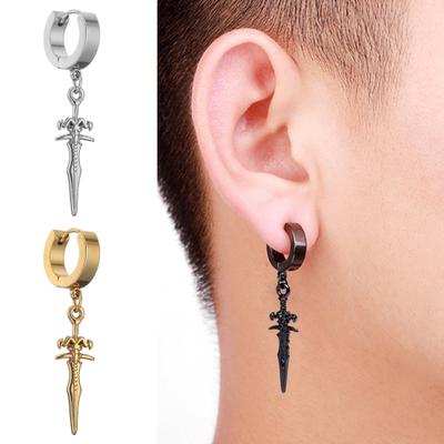 1 Pair Men Earrings Solid Color Sword Shape Punk Style Portable Drop