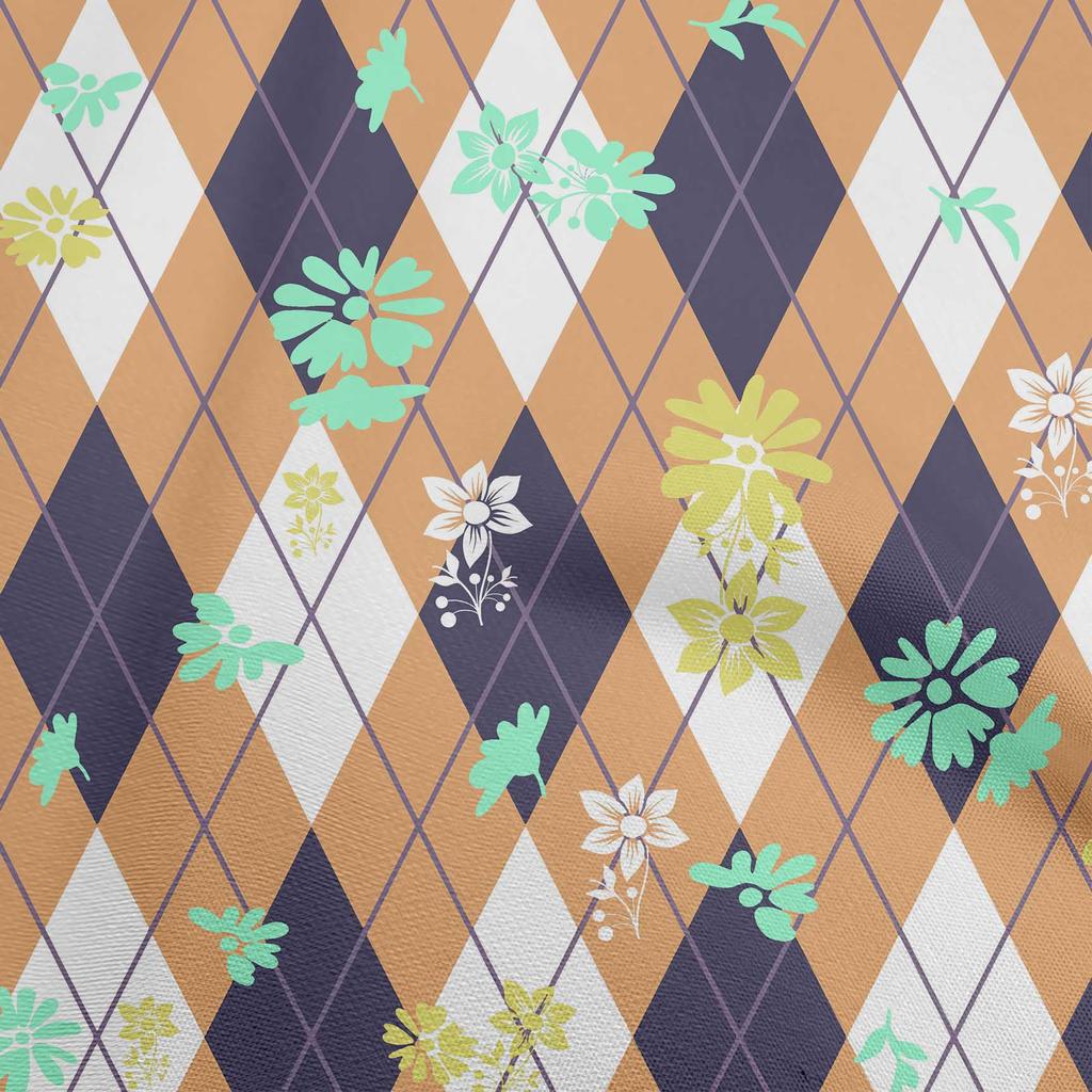 oneOone Cotton Flex Dark Green Fabric Check Argyle Floral Quilting Supplies Print Sewing Fabric By The Yard 40 Inch