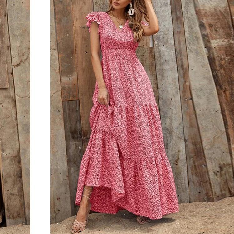 Bohemian Floral Maxi Dress - V-Neck Empire Waist Patchwork