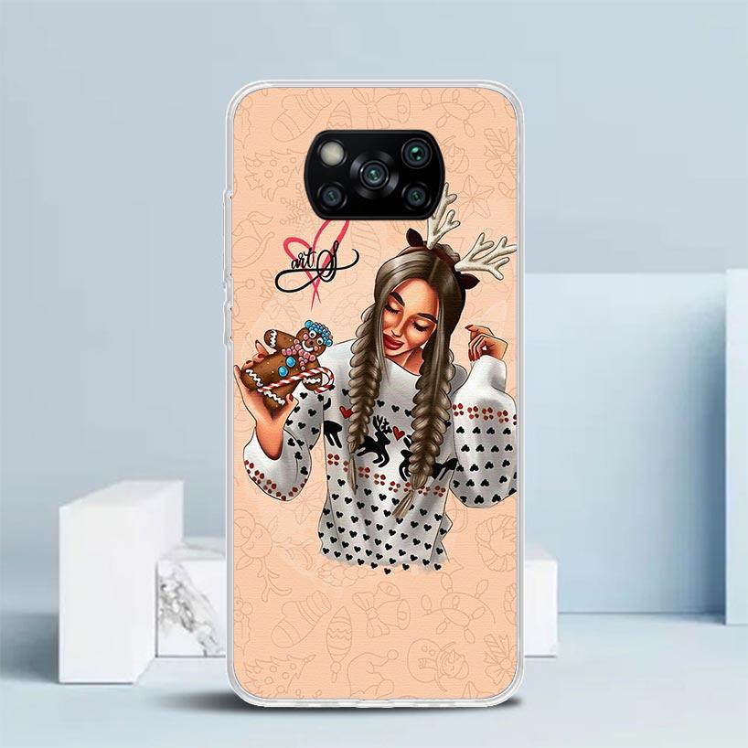 Christmas Art Girls Coffee Phone Case For Xiaomi Poco F7 Ultra X5 X6 X7 Pro M7 Redmi 15C 15 13C 13 12C 12 10C 10 10A 9 9C 9A 9T