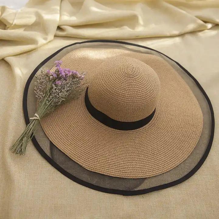 

Summer Elegant and Fashionable Women s Mesh Wide Edge Straw Hat Sunscreen and Sunshade Hat Soft Foldable Beach Hat Adult 56-58cm коричневий