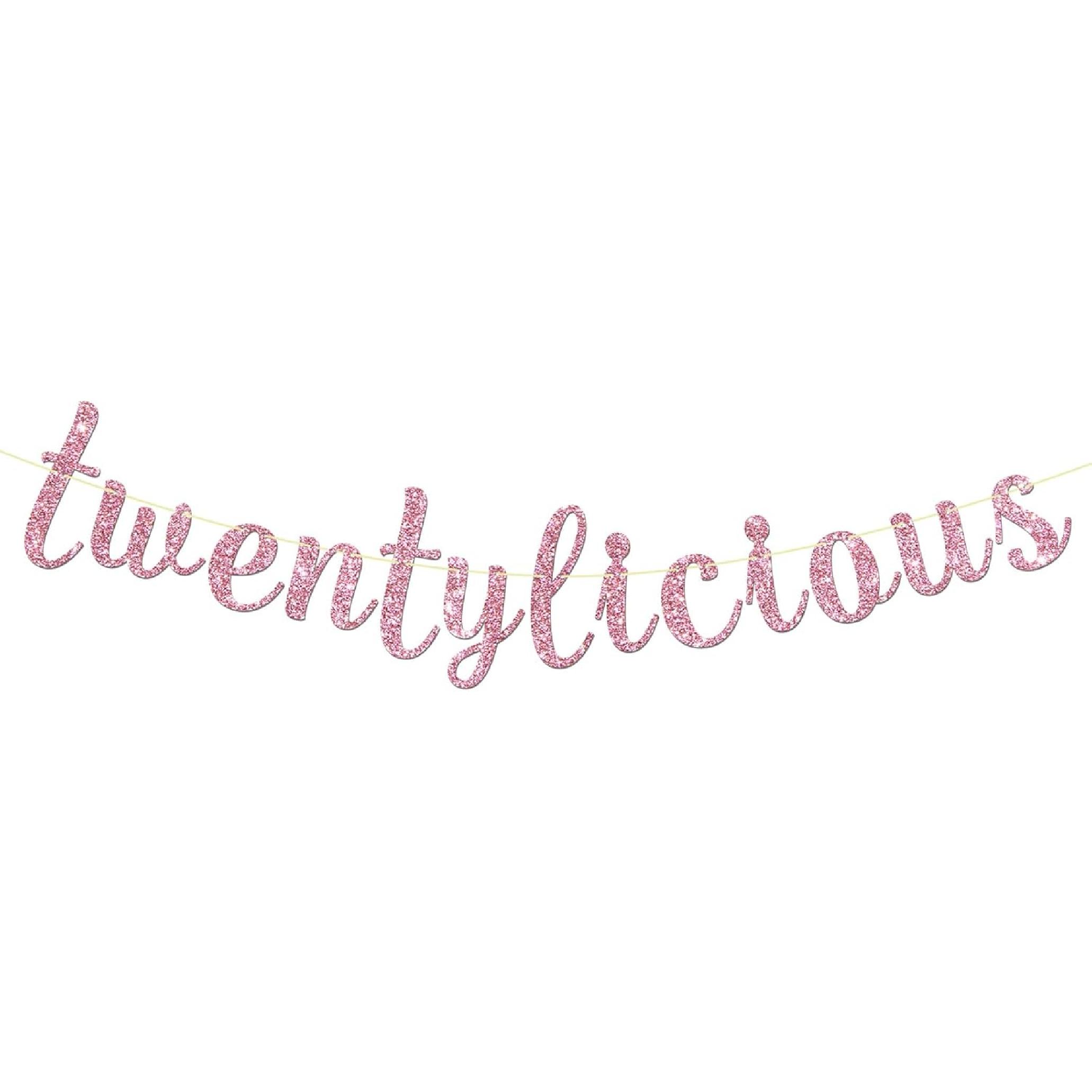 Maicaiffe Twentylicious Banner - Happy 20th Birthday Party Decor - 20th Wedding Anniversary Party Decorations, Pink Glitter Pink 20