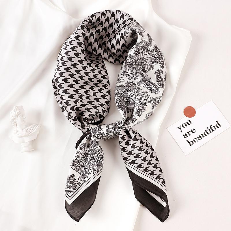 Luxury Brand  Silk Square Scarf Women Cat Neck Hair Tie Band Beach Hijab Kerchief Head Headbands Bandana Female Foulard 70cm