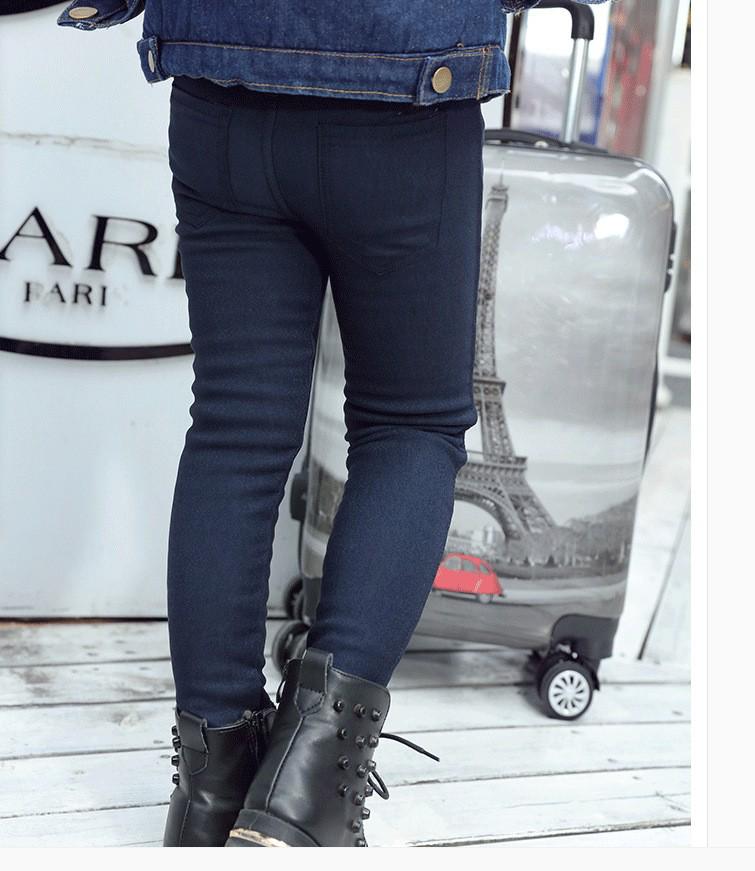 Girls' Slim Fit Elastic Faux Denim Pencil Pants - Children's Versatile Base Layer for Outdoor Wear
