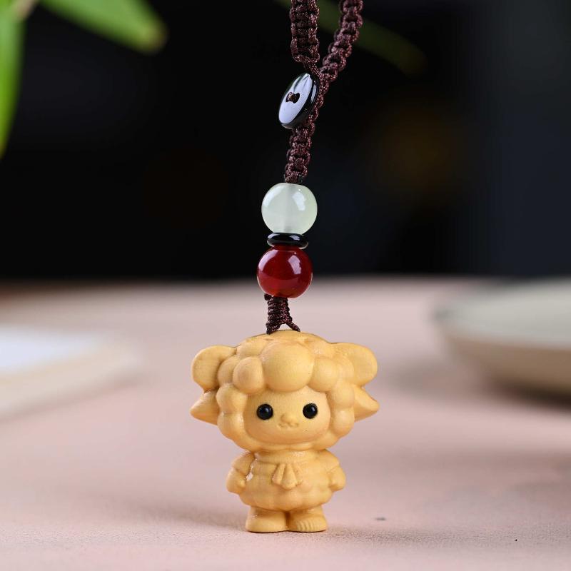 Cute Sheep Goat Shape Charm Diy Making Accessories Jewelry Findings Keychain Components Wood Car Keyring Sandalwood Keychains