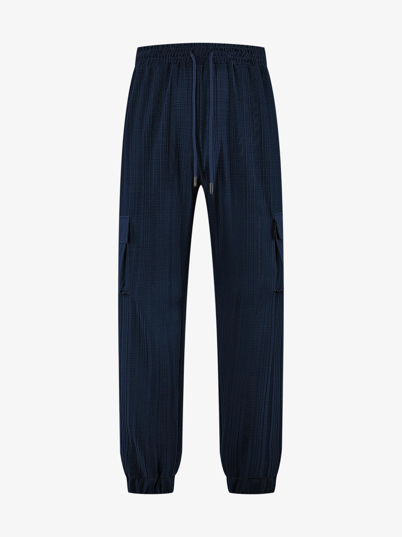

European and American Men s Clothing Summer Thin Loose Breathable Micro-elastic Tether Imitation Hemp Square Men s Casual Pants Overalls S темно-синий