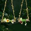 Weatherproof Patio Yard Decoration 2Pcs Swing Frog Garden Statue with Hemp Rope, Hanging Ornament Beer/Wine Whimsical Tree Sculpture for Outdoor