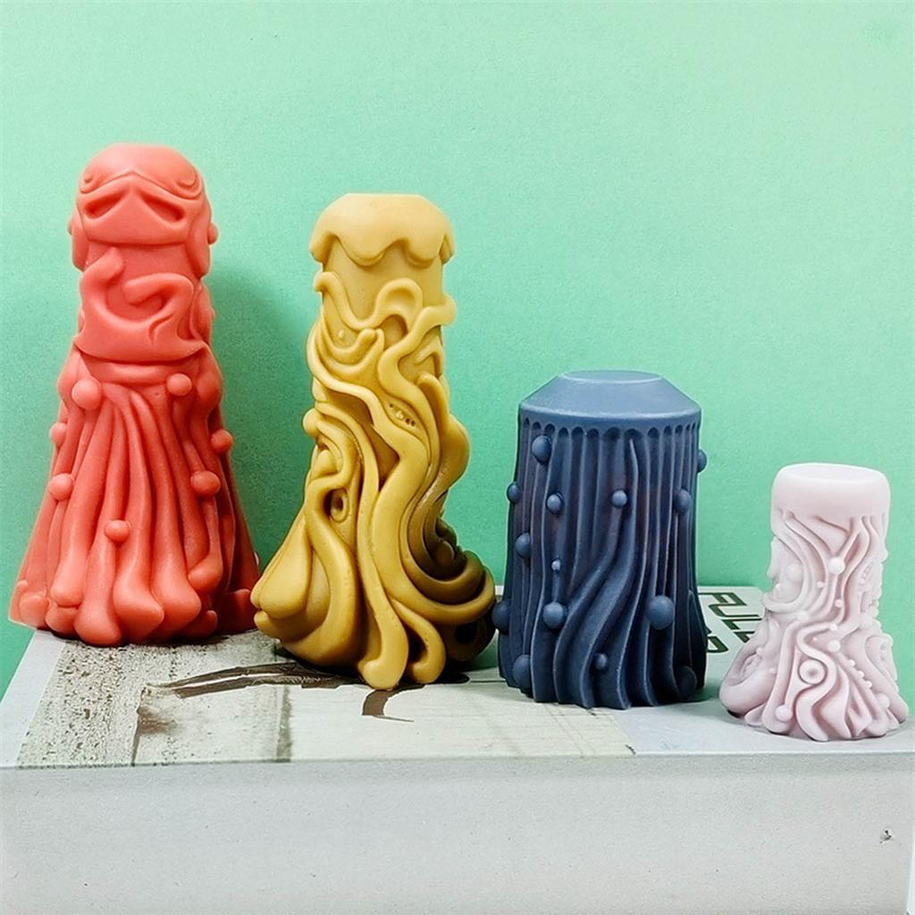 Cylinder Candle Mold Carved Pillar Candle Molds for DIY Candle Gypsum Ornaments Home Decorations Epoxy Resin Casting