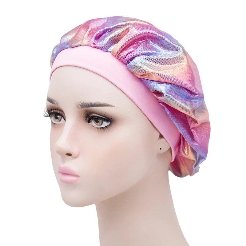 Laser Wide-brimmed Night Cap New Ladies High Elastic Hair Band Shower Cap European And American Fashion Turban Cap