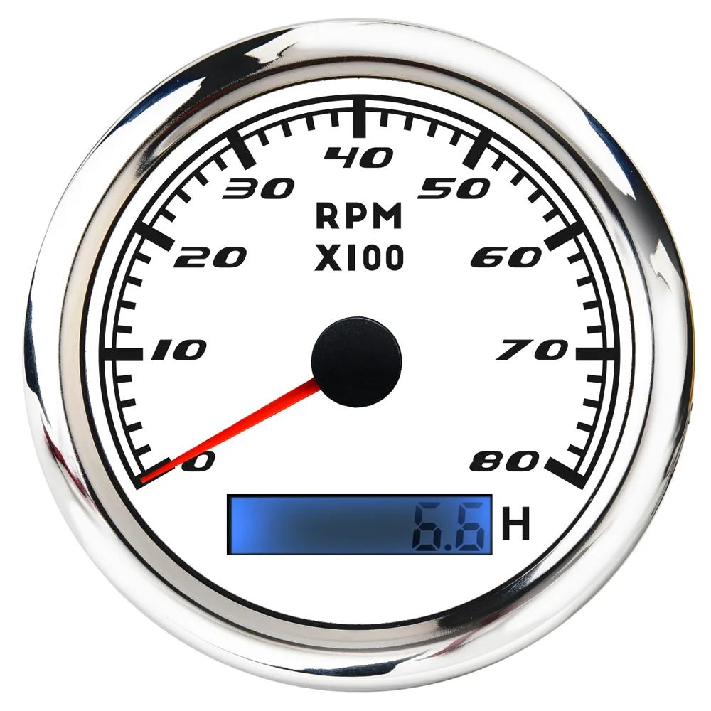 3K-8K Boat Tachometer Marine Tacho Meter Gauge LCD Hourmeter 12V/24V 8000 RPM 85mm Car Tachometer Toerenteller Speedometer Boot