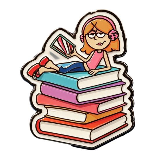 Metal Base Brooch Pin, Enamel Girl Reading Book Design Lapel Pin, Cartoon Style Literary Artistic Pin for Backpacks Sweatshirts Suit Bags A