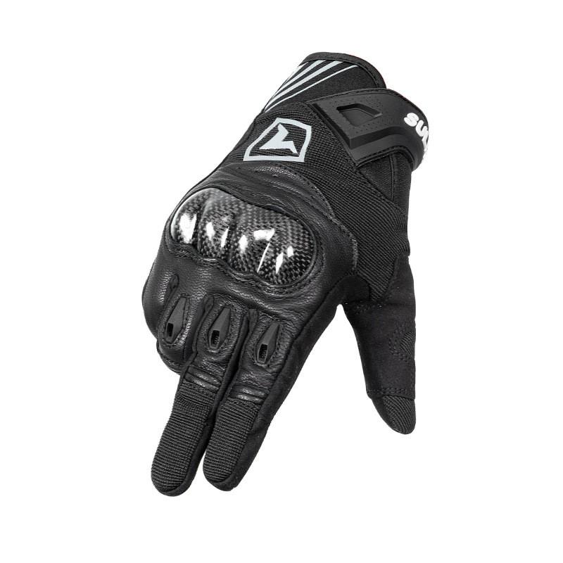 SULAITE Motorcycle Gloves Women Full Finger Carbon Fiber Shell Breathable Touchscreen Goat Leather Riding Gear