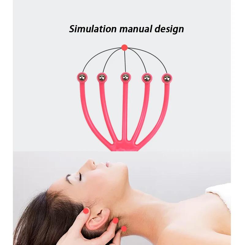1pc head massager scalp and neck comb roller 5-finger steel ball handheld hair care forrelaxation Special for real hair wigs